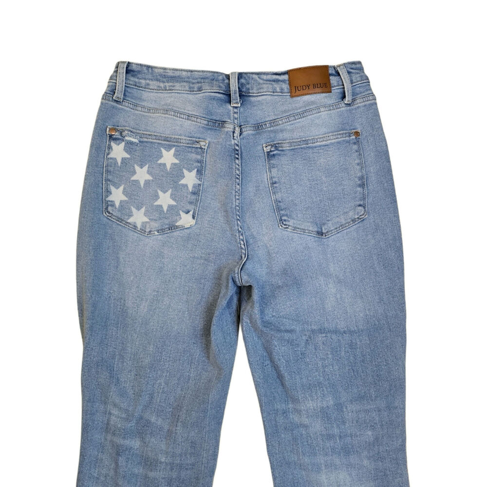 Judy Blue Star Pocket Boyfriend Jeans Size 13 31 Light Wash Stretch Denim
